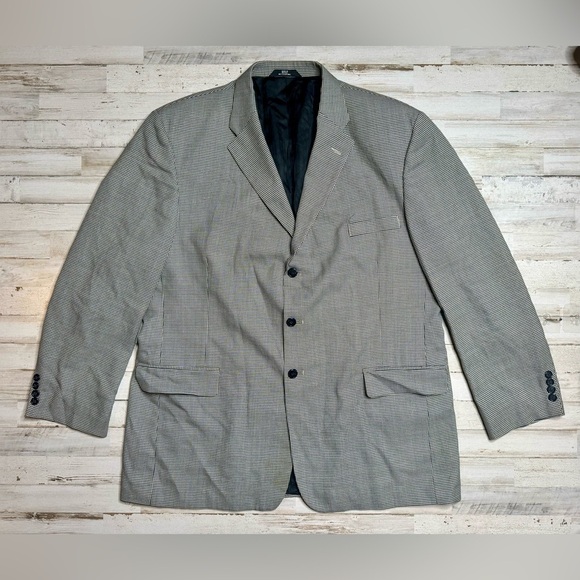 Haggar Other - Haggar Imperial Houndstooth Blazer Jacket Worsten Wool Blend 48L Gray